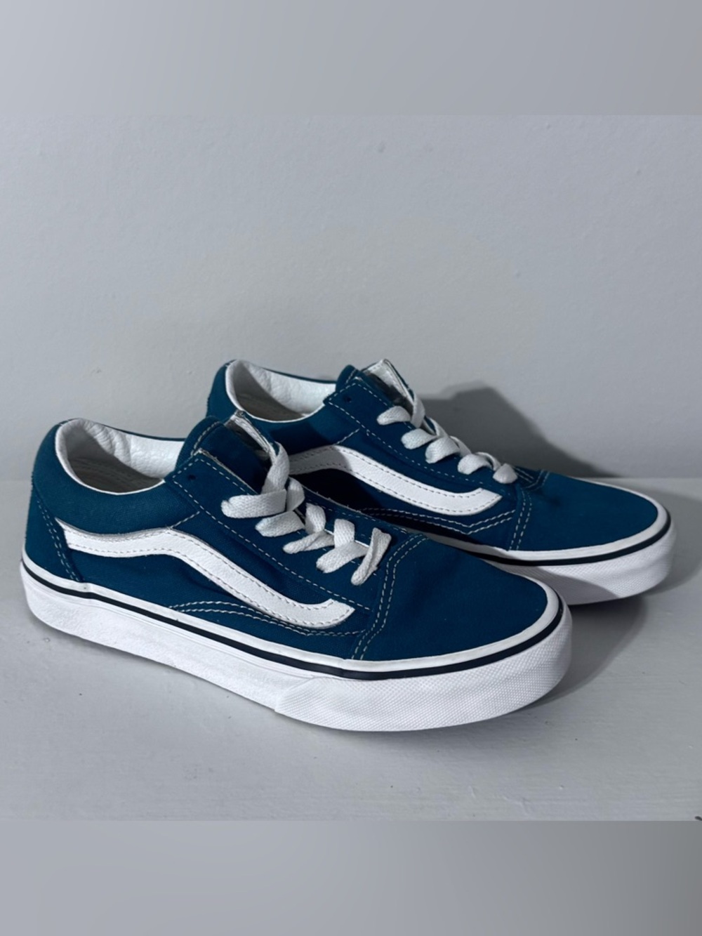 Vans Teal and White Low-Top Canvas Sneakers